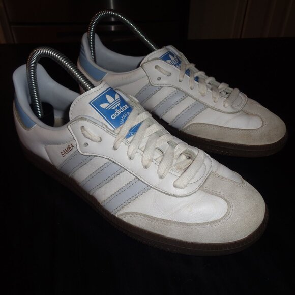 adidas Samba White and Light Blue Athletic Shoes - Picture 10 of 12